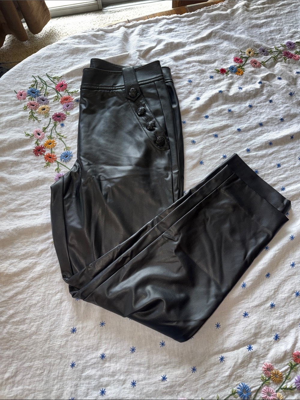 White House Black Market Black Faux Leather Ankle Pants